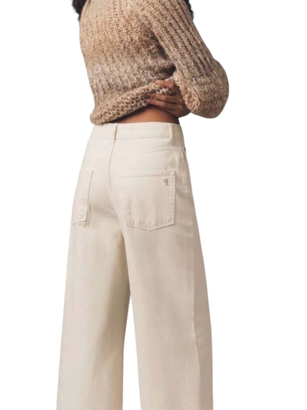Anthropologie Pilcro Cotton White Wide Leg Ruffle Hem Jeans - Picture 3 of 15